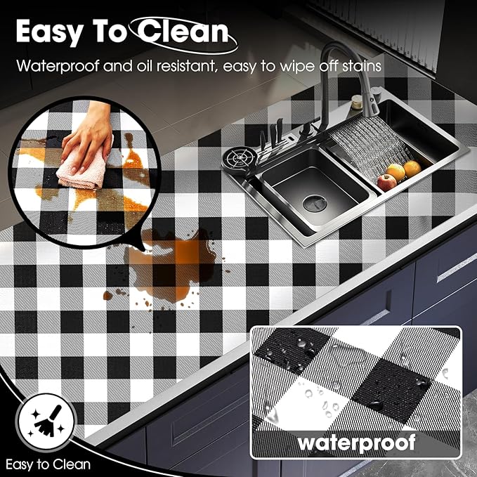 ALIUNI Drawer and Shelf Liner, Non-Slip Kitchen Cabinet Liners Non-Adhesive Thick Strong Grip Waterproof Washable Mats Protect Dresser Shelves Cupboard Bathroom Cabinets, Buffalo Plaid, 18 in X 10 FT