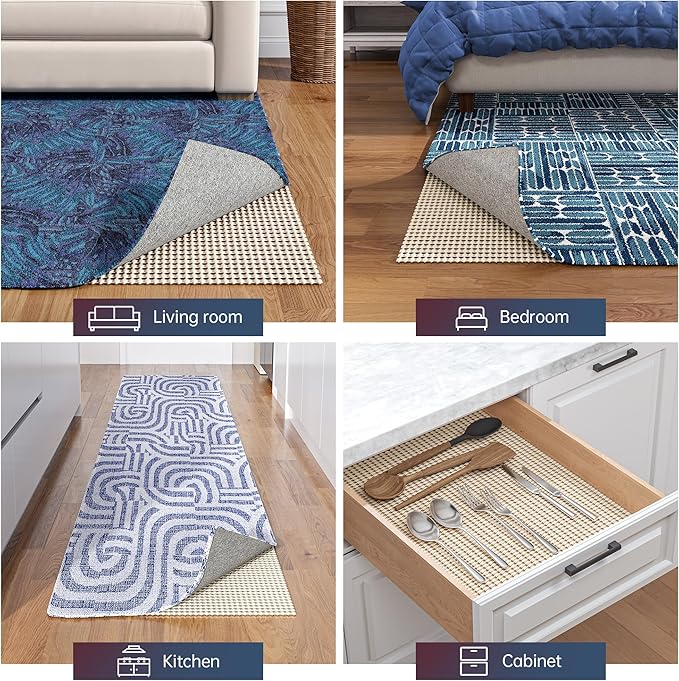 Jorvila Non-Slip Rug Pad Gripper 8x10 Feet, Anti Skid Mat for Under Area Rugs, Keeps Rugs in Position and Safe, Thick Cushioned Carpet Pad for Hardwood Floors Protection