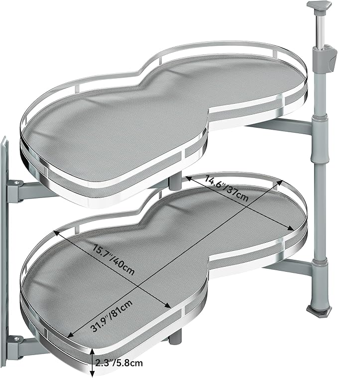 YITAHOME 32" Blind Corner Pull-Out Organizer, Soft-Close Swing-Out 2-Tier Height-Adjustable Lazy Susan, Left Swing Pull Out Organizer, Gray