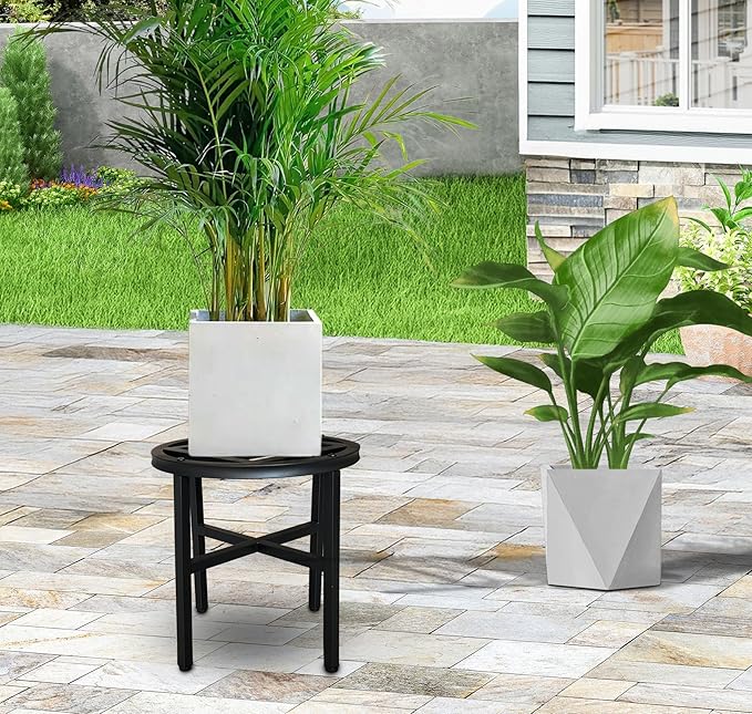 Plant Stand Indoor Outdoor,13 Inch Tall Metal Plant Stands Riser,Heavy Duty Wrought Iron Pedestal Holders for Large Flower Pot,Outside Rust-Proof Black Flower Display Shelf for Patio,2-Pack