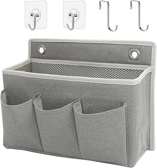 Wall Hanging Organizer Bag/Hanging Baskets with Large Mesh Compartment & 3 Pockets，Over the Door Hanging Organizer Space Saving Storage for Bedroom,RV Camper, Closet (Gray - 1 Pack)