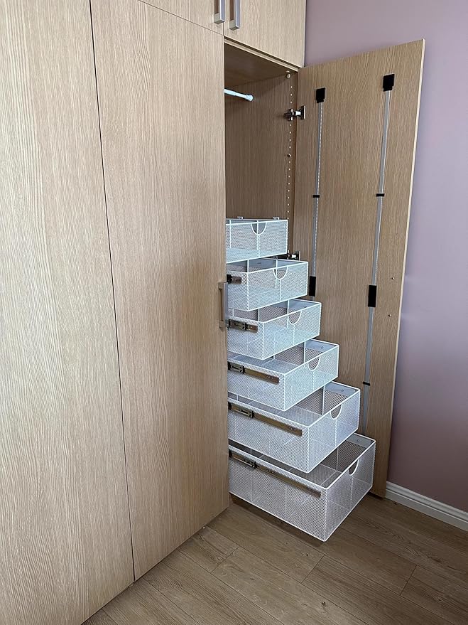 Pull Out Closet Drawer for Clothes | Sliding Wire Basket for Wardrobe Cabinets | Roll Out Storage Organizer | Side Mounting | for Home, Kitchen,Pantry