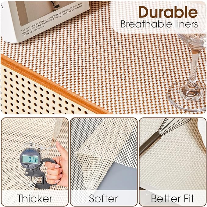 ALIUNI Shelf Liner for Kitchen Cabinet, Drawer Liners Non Slip Non Adhesive Thick Mat, Breathable Dresser Pantry Bathroom Protector, Cream, 12" x 120"