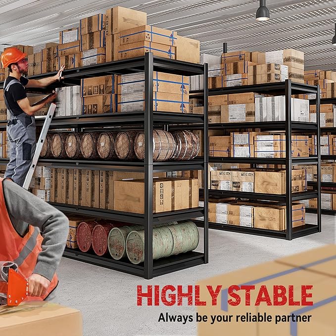 REIBII Garage Shelving 78" H, Garage Storage Shelves Heavy Duty Shelving Unit Load 3000LBS, 5 Tier Adjustable Metal Shelves for Warehouse, Basement, Pantry, Factory, 55" W x 26" D x 78" H