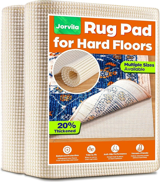 Jorvila Non-Slip Rug Pad Gripper 2x4 Feet, Anti Skid Mat for Under Area Rugs, Keeps Rugs in Position and Safe, Thick Cushioned Carpet Pad for Hardwood Floors Protection