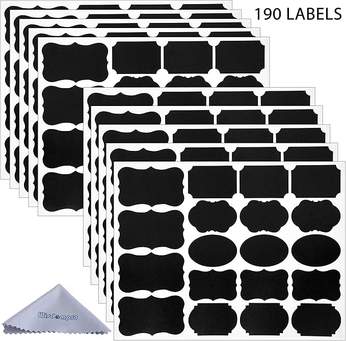 Wisdompro Chalkboard Labels, 190 Pcs Waterproof, Reusable & Removable Blackboard Stickers for Storage Bins, Food Container, Mason Jars, Bottles - 2 Sizes