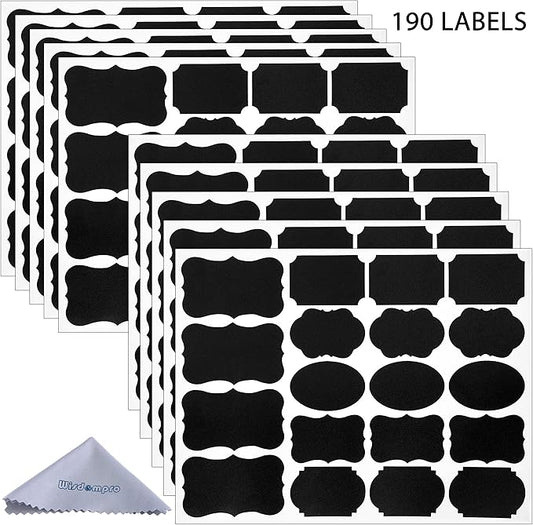 Wisdompro Chalkboard Labels, 190 Pcs Waterproof, Reusable & Removable Blackboard Stickers for Storage Bins, Food Container, Mason Jars, Bottles - 2 Sizes