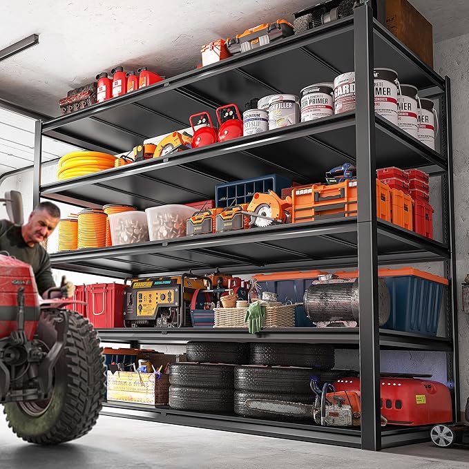 REIBII Garage Shelving 78" H, Garage Storage Shelves Heavy Duty Shelving Unit Load 3000LBS, 5 Tier Adjustable Metal Shelves for Warehouse, Basement, Pantry, Factory, 55" W x 26" D x 78" H