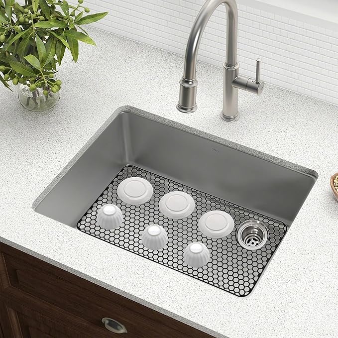 Myirxcv Silicone Sink Mat, 28.62"x 14.76" Heat-resistant Sink Protectors, Drying Mats for Kitchen of Bottom Farmhouse Porcelain Stainless Steel, Kitchen Accessory, Right & Left Drain（Grey）