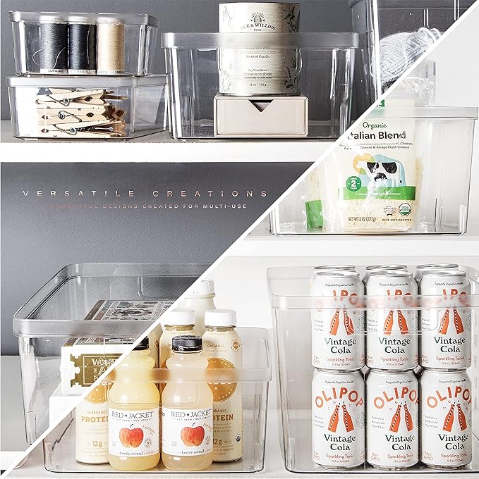 BINO | Plastic Storage Bins, Medium - 12 Pack | THE LUCID COLLECTION | Multi-Use Organizer Bins | Built-In Handles | BPA-Free | Pantry Organization | Home Organization | Fridge Organizer | Freezer Org