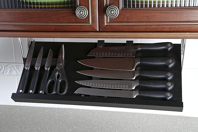 The Drop Block Under Cabinet Knife Storage - Multiple Sizes and Colors Available (Black/Ebony, Large)