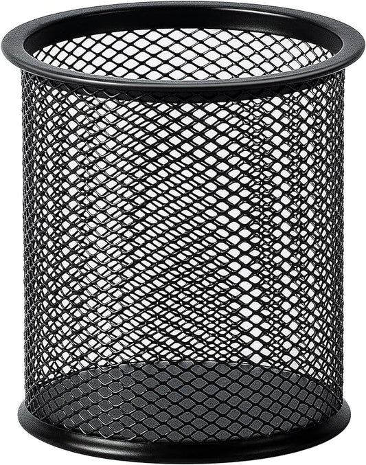 Amazon Basics Wire Mesh Pen Cup, Office Caddy Storage, Black, ‎3.7" x 3.3"