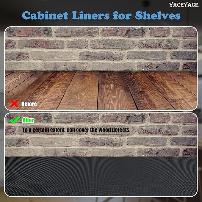 YACEYACE Drawer Liners for Kitchen Cabinets, Black 12” x 10 FT Shelf Liner Non Slip Waterproof Mat for Protection Table, Desk, Cupboard, Cabinets