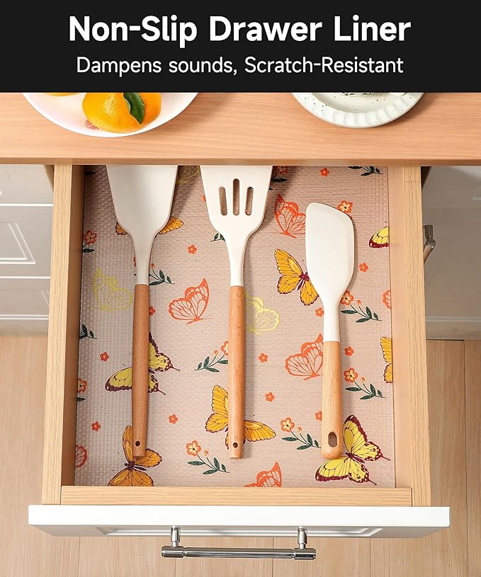 Shelf Drawer Liner for Kitchen Cabinets Non Adhesive - Thickened Waterproof Easy to Clean Washable Shelf Paper for Dresser, Pantry, Cupboard(Colorful Butterfly, 11.8" W x 236" L)