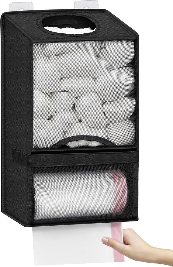 Plastic Bag Holders for Grocery Bags - Large Wall Mount Grocery Bag Holder with Dispenser for Kitchen, Oxford Cloth 2-in-1 Space-saving Plastic Bags Organizer, Black