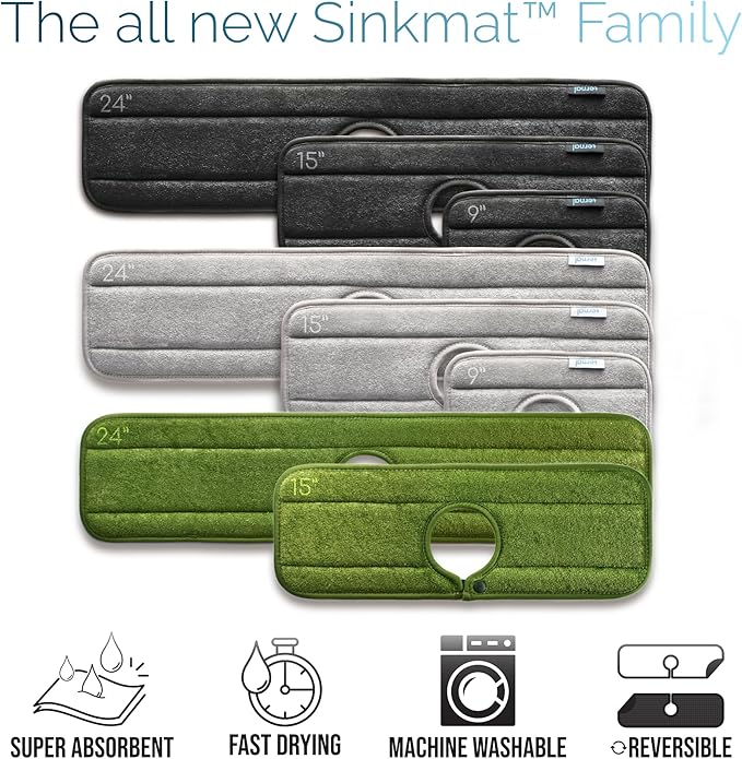 The Original Ternal Sinkmat Drip Catcher & Splash Guard, Faucet Mat for Sinks – Absorbent Microfiber, Machine Washable Counter Protector & Drying Mat for Kitchen, Bathroom or RV [Moss Green]