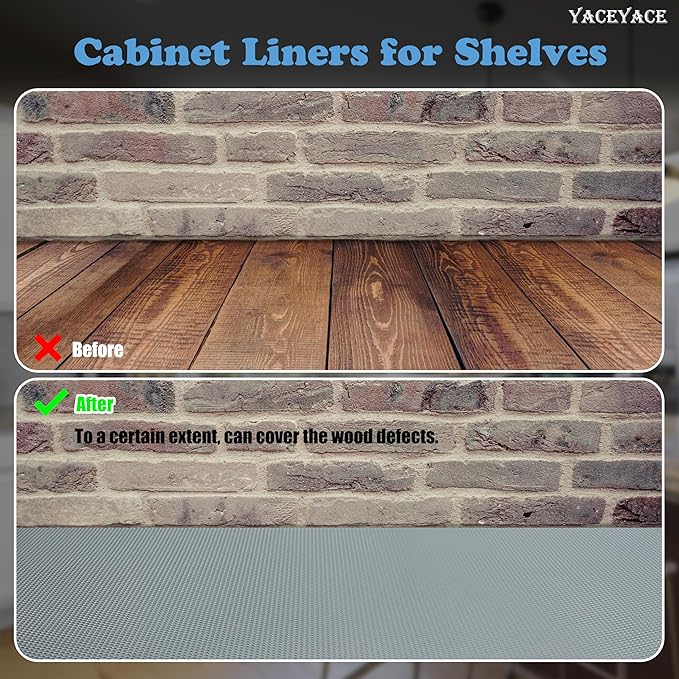 YACEYACE Shelf Liners for Kitchen Cabinets Non-Adhesive, Grey 12” x 10 FT Drawer Liner, Waterproof Mats for Refrigerator, Cupboard, Bathroom, Drawer