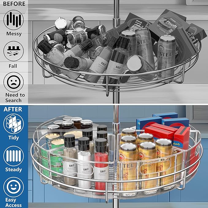 Lazy Susan Organizer Bins for 32"-33" Diameter Corner Cabinet Lazy Susan, 6 Pack, Clear Plastic Cabinet and Pantry Storage Bin, 1/8 Wedge-Food Safe, BPA Free
