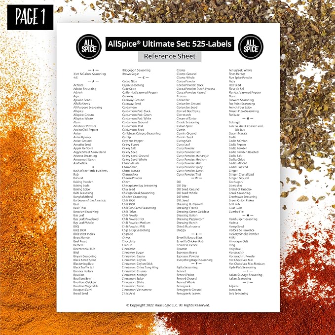 AllSpice Ultimate Spice label Set 525 Preprinted Water Resistant Round Spice Jar Labels Set 1.5" with Extra Fine White Paint Pen(Modern Black)