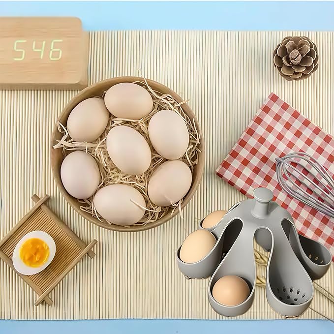 Silicone Egg Boiler Rack, Freestanding Egg Boiler,egg boiler holder,Silicone Boiled Egg Cooker,Storage and Egg Rack for Making Soft or Hard Boiled Eggs,Holds 6 Eggs, for Cooking Kitchen Gadget, Gray