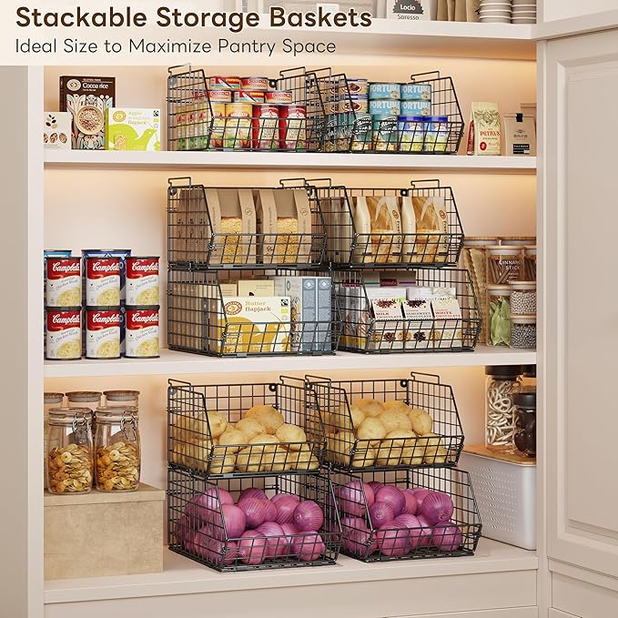 X-cosrack 3-Tier Stackable Fruit Basket for Kitchen Counter, Fruit and Vegetable Storage Basket- Potato and Onion Storage Bin, Wire Baskets for Pantry Organization- Metal Baskets for Produce Snack Can