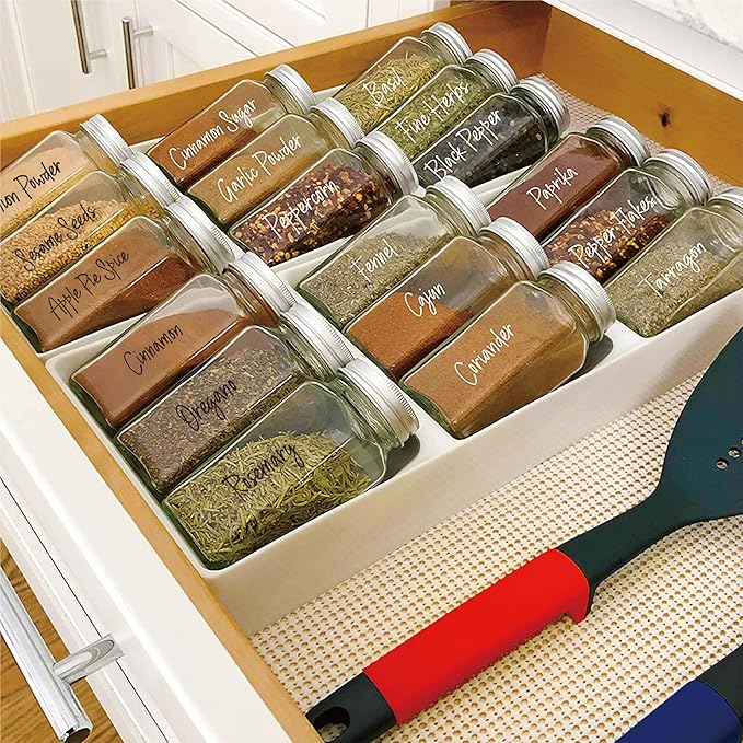 278 Pcs Clear Spice Labels Stickers Preprinted Waterproof,Small-Stickable -Removable,139 Black+139 White Handwriting Letters, Work on Salt Pepper Seasoning Jars