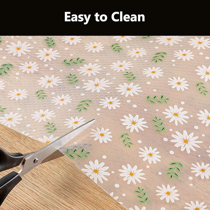 INNOLITES Shelf Liner for Cabinets, 17.7" x 197" Non-Adhesive for Kitchen Drawer Liner, Waterproof Shelf Paper with Floral Pattern, Durable Easy to Clean (Green Daisy)