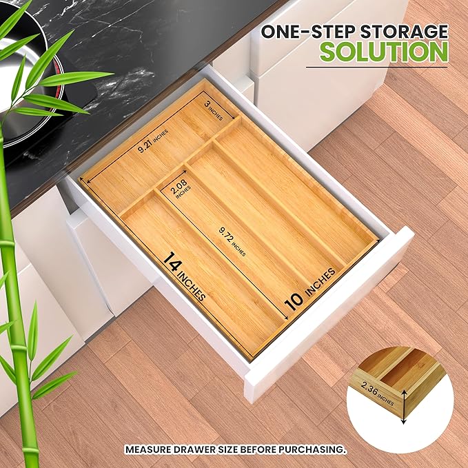 Utopia Kitchen Silverware Organizer, Bamboo Utensil Drawer Organizer for Cutlery, Utensils & Flatware (5 Compartment, Natural) Pack of 1