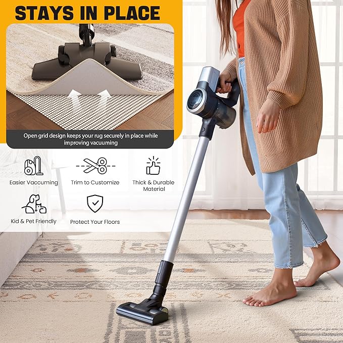Jorvila Non-Slip Rug Pad Gripper 10x12 Feet, Anti Skid Mat for Under Area Rugs, Keeps Rugs in Position and Safe, Thick Cushioned Carpet Pad for Hardwood Floors Protection