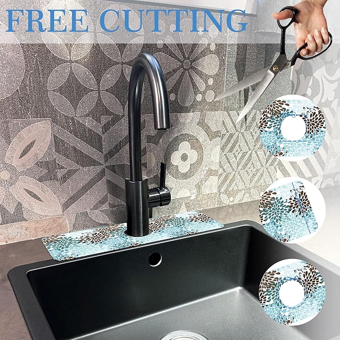Faucet Mat Splash Guard Colorful Rain Drop, Soft Diatom Mud Material, Strong Water Absorption, Non-slip,Easy to Clean for Bathroom, Kitchen 15"X5.5"