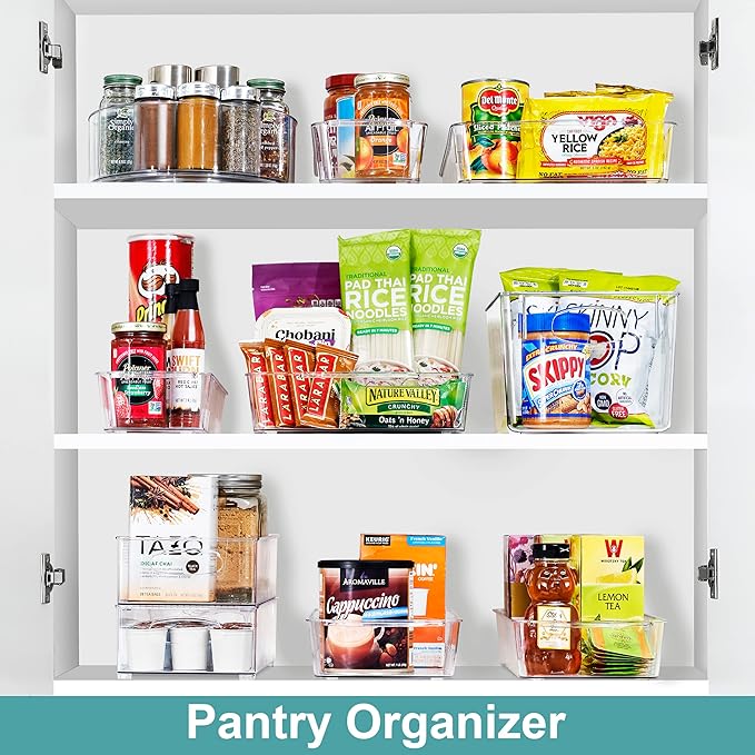 Sorbus Fridge Organizer on Wheels - Rolling Fridge Organizers and Storage Clear Design with Dividers & Handles for Kitchen Organization and Storage (Flat Top, Small - 2 Pack)