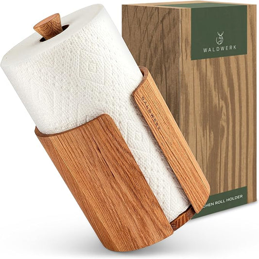 WALDWERK Design Paper Towel Holder Out of Oak Wood - Kitchen Towel Holder for All Standard Kitchen Rolls - Wooden Paper Towel Holder for Countertop - Papertowel Holder for Kitchen