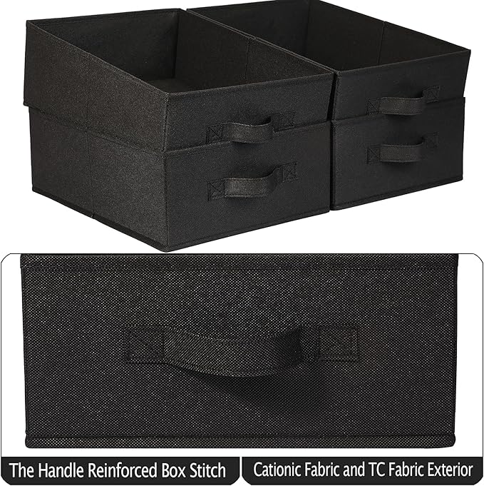 Decorative Storage Boxes for Organizing Clothes in a Dresser Collapsible Fabric Storage Bins Organizer Set with Handles for Bedding Clothes Toys Socks and More (Black)