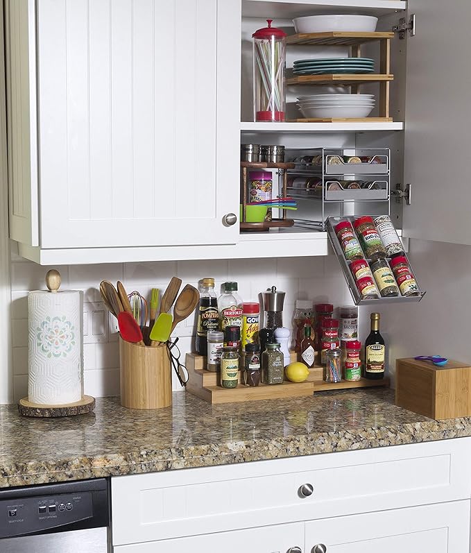 Lipper International 8807 Bamboo Wood Expandable 3-Tier Step Shelf Kitchen Organizer, 12" x 7-7/8" x 4-1/4"