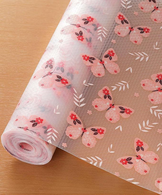 Cooyes Shelf Drawer Liner for Kitchen Cabinets Non Adhesive - Thickened Waterproof Easy to Clean Washable Shelf Paper for Dresser, Pantry, Cupboard (Pink Butterfly, 17.7" W x 78.7" L)