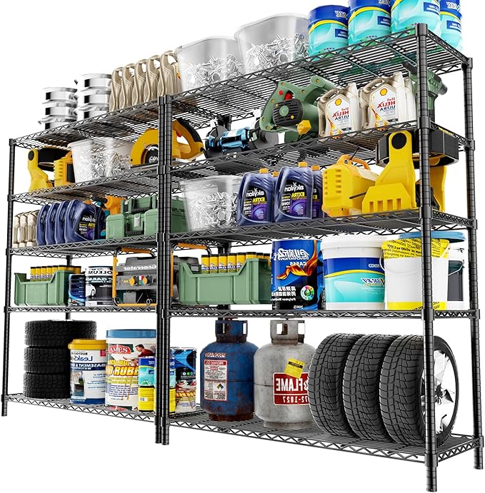 MODCART Storage Shelves, 2 PCS 48" L x 20" W x 72" H Heavy Duty Garage Wire Shelving Unit Loads 2000LBS, 5-Tier Adjustable Metal Industrial Utility Shelf Rack for Kitchen, Laundry Room, Basement