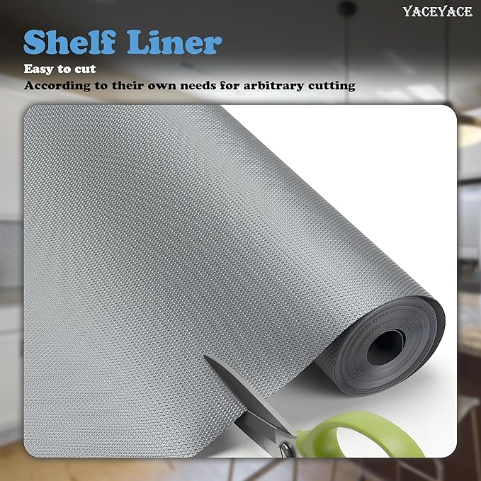 YACEYACE Cabinet Liners for Shelves, Grey 12” x 16 FT Drawer Liner, Non-Adhesive, Waterproof Mats for Drawer, Refrigerator, Cupboard, Kitchen