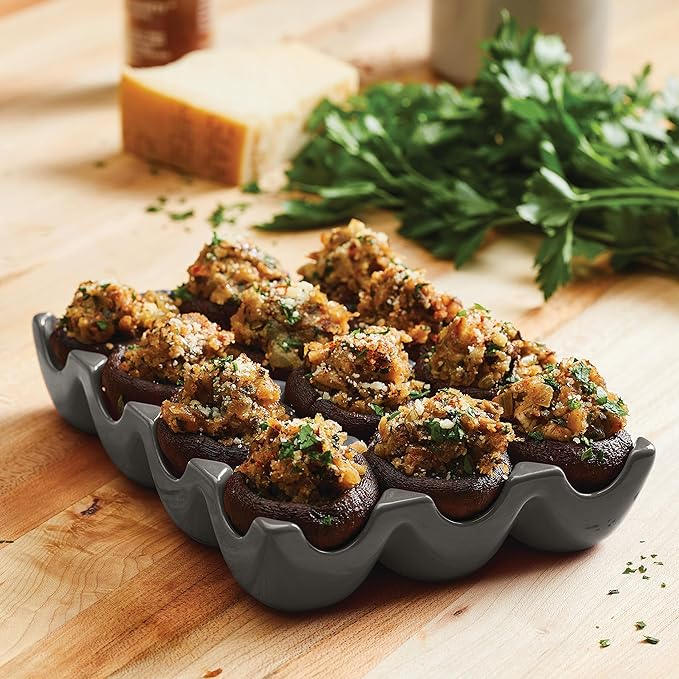 Rachael Ray Solid Glaze Ceramics Egg Tray/Holder, 12 Cup, Dark Gray