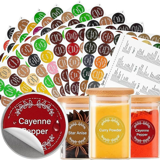 672 Color-Coded Spice Labels with A–Z Index – Waterproof & Oil-Resistant Preprinted Round Stickers for Kitchen Jars – 1.2" Pantry Labels for Spices, Seasonings, and Herbs – Modern Color Style