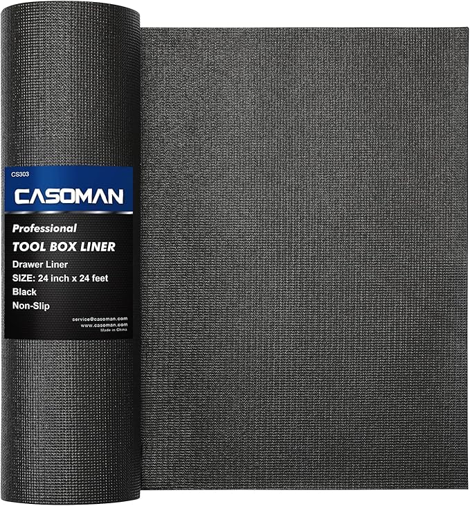CASOMAN Professional Tool Box Liner and Drawer Liner 24 inch x 24 feet,Easy Cut Non-Slip Foam Rubber Toolbox Drawer Liner Mat - Adjustable Thick Cabinet Liners