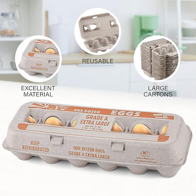 MT Products Natural Pulp Egg Cartons 1 Dozen - Disposable Egg Storage for Extra Eggs (Pack of 10) - Made in USA
