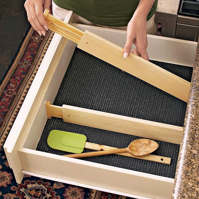 Expandable Hardwood Kitchen Drawer Divider Set of 2 by Dr. Organizer – Spring Locking, No Tools Needed – Fits Most Drawers 22” x 2.5” x 0.5” – Non-Skid Pads for Secure Hold