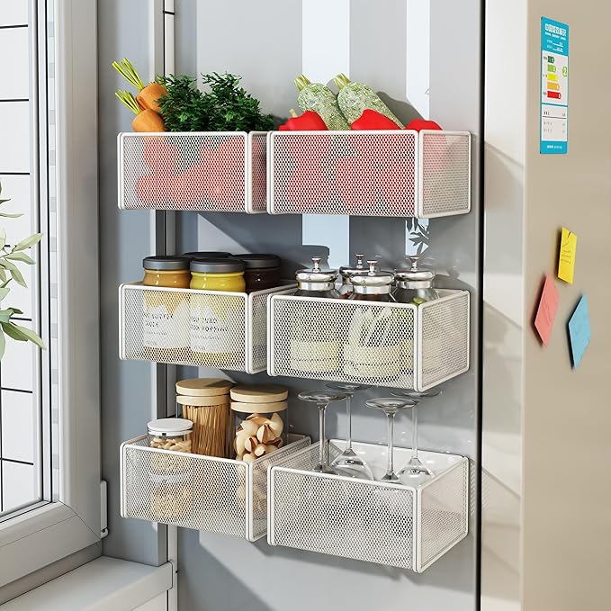 LIFEFAN Magnetic Basket Organizer Holder for Fridge Magnetic Storage Bin Box Containers for Refrigerator Whiteboard Classroom (Small, Black)