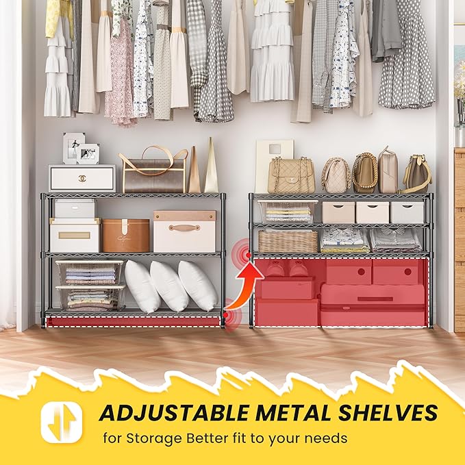 795LBS 3-Shelf Adjustable Storage Shelves 36" W x 14" D x 36" H Metal Shelving Unit Heavy Duty Wire Rack Small Organizer with 3 Shelf Liners for Kitchen Pantry Bathroom Closet Garage Black