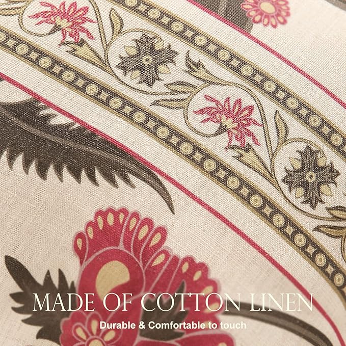 patdrea Designer Throw Pillow Covers 12"x20",Vintage Flowers and Bird Pattern Linen Pillowcases with Tassel Edges Pillows Cover for Couch,Decorative Rectangle Cushion for Living Room Outdoor Car