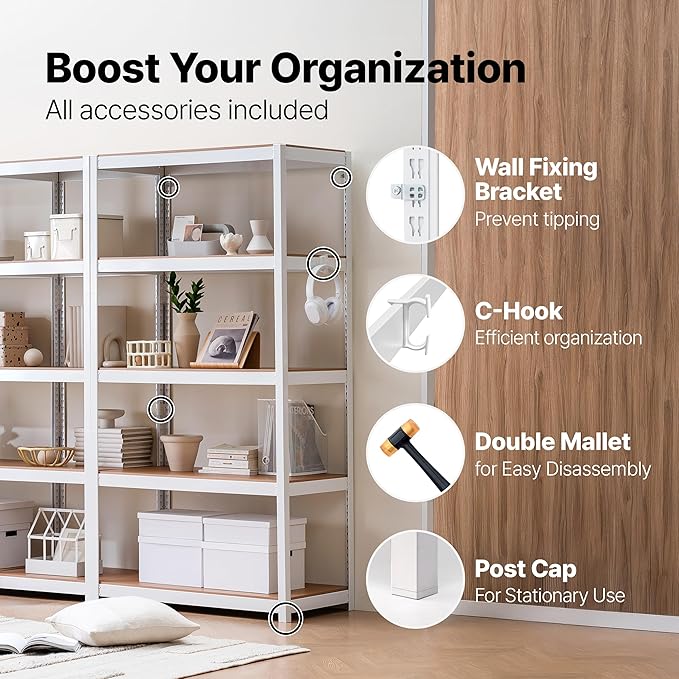 HOMEDANT House 48.1" 5-Tier Metal Rolling Cart Shelf Rack Casters Heavy Duty Laminated Wheel Shelving Unit Adjustable Utility Storage Shelves Shelf Kitchen Garage White 1Pack