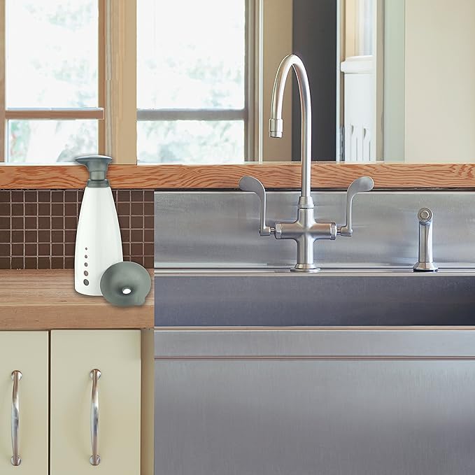 Casabella Sink Sider Multipurpose 14-oz. Soap Pump Bottle with Soap Filling Funnel, Gray/White