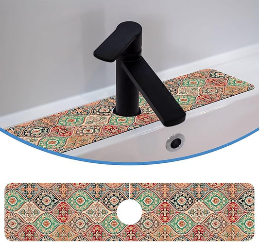 Faucet Mat Splash Guard Boho Rug, Soft Diatom Mud Material, Strong Water Absorption, Non-slip,Easy to Clean for Bathroom, Kitchen 23.5"X5.5"