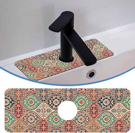 Faucet Mat Splash Guard Boho Rug, Soft Diatom Mud Material, Strong Water Absorption, Non-slip,Easy to Clean for Bathroom, Kitchen 15"X5.5"