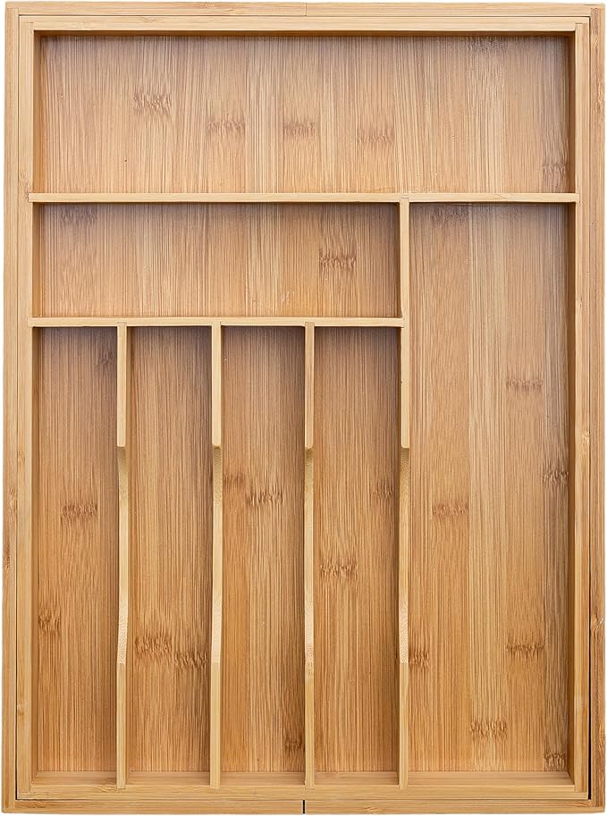Liviys Cutlery Drawer Organizer for Kitchen Utensils, 13-20 Inches Expandable Bamboo Utensil Tray, Large Wooden Silverware Organizer Insert for Kitchen Drawers